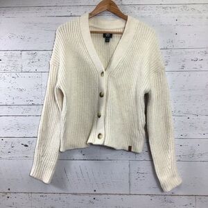 Roots Canada Over-Sized Cropped Button Up Sweater Cardigan Cream XS Holiday 2021